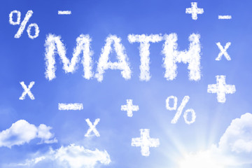 Math cloud word with a blue sky