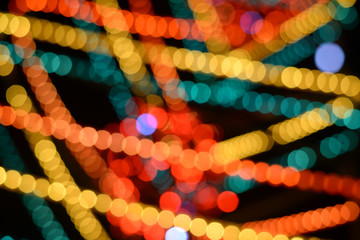 Colorful light bulbs and vivid round bokeh lights