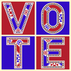 Red And Blue Decorative Block Letters Vote Icon