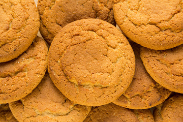 fresh oatmeal delicious round cookies close-up big group