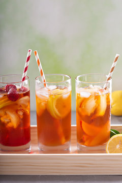 Iced tea variety in tall glasses