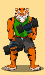 Tiger with dumbbells.