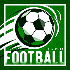 Soccer football green field background with ball and quote sign. Roughness texture