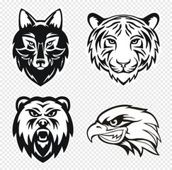 Set of Four Animal Mascots, wolf, tiger, bear, eagle Vector Illustration