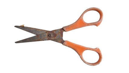 rusty scissors isolated on white background