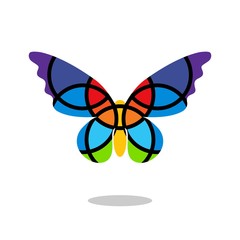 Butterfly mosaic isolated with drop shadow. White background. Butterfly logo