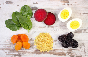 Ingredients and products containing iron and dietary fiber, healthy nutrition