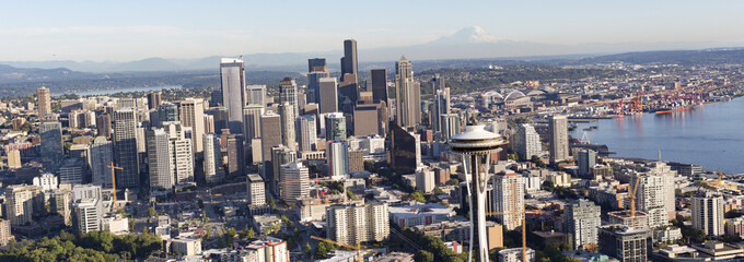 Fototapeta na wymiar Seattle, Washington Urban Skyline Downtown City Aerial Panoramic View