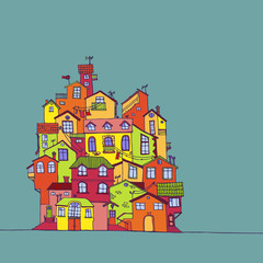 Hand drawn colorful doodle houses.