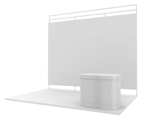 Blank exhibition stand. 3d render isolated on white background