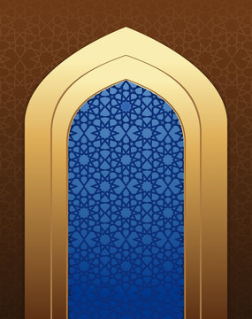 Arabic architecture. Islamic design background. Arabic pattern on mosque window. Vector illustration