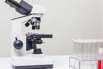 Laboratory microscope lens. modern microscopes in a lab.
