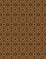 Seamless pattern in islamic style. Golden arabic ornament on a brown background. Gold stars on a brown background. Vector illustration