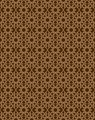 Seamless pattern in islamic style. Golden arabic ornament on a brown background. Gold stars on a brown background. Vector illustration