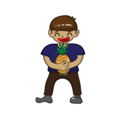 Cartoon character holding a pineapple, vector illustration