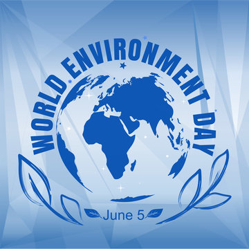 World Environment Day card. Blue globe on a blue triangle geometrical abstract background. Vector illustration