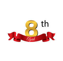 8 april golden calendar with red ribbon