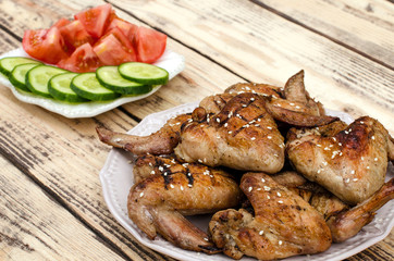 Chicken wings grilled on the plate