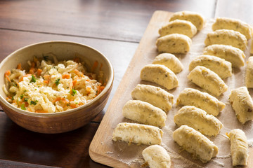 homemade noodles on a wooden board