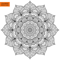Coloring Book Page with Flower Mandala