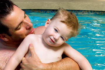 Father Son In Swimming Pool