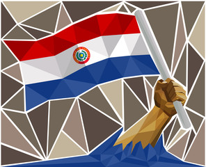 Man's Arm Raising The National Flag Of Paraguay