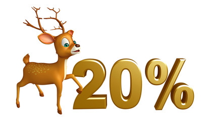 fun Deer cartoon character  with 20% sign
