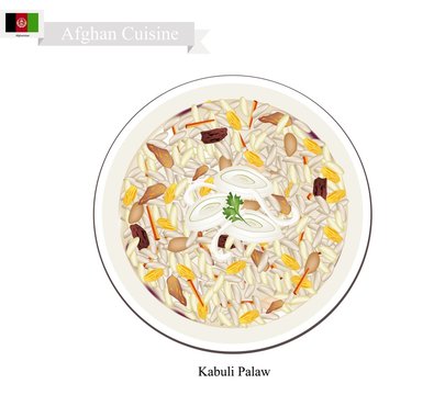 Kabuli Palaw or Afghanistan Rice with Lamb and Vegetables