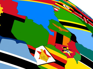 Zambia on globe with flags