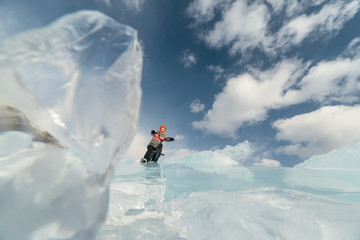 Girl on a bmx on ice.