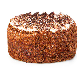 Delicious cake close-up isolated on a white background.