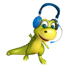 cute Dinosaur cartoon character  with head phone