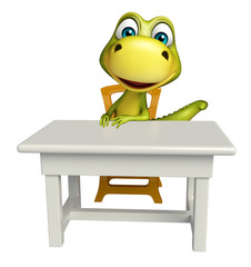 fun Dinosaur cartoon character with table and chair