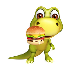 cute Dinosaur cartoon character with burger