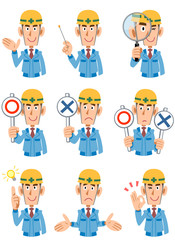 工事現場の男性の9種類の表情
