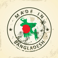 Stamp with map flag of Bangladesh