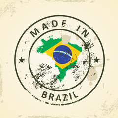 Stamp with map flag of Brazil