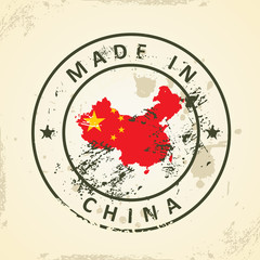 Stamp with map flag of China