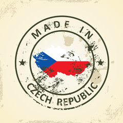 Stamp with map flag of Czech Republic