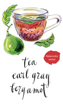 Cup of Earl Grey tea with bergamot, "Kaffir lime"