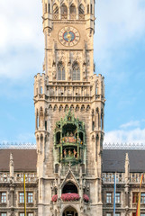 New Town Hall tower, clock and glockenspiel in Munich, Germany