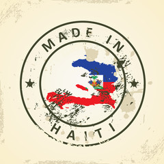 Stamp with map flag of Haiti