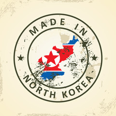 Stamp with map flag of North Korea