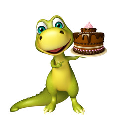 Dinosaur cartoon character with cake