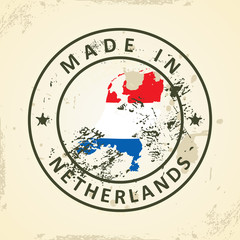 Stamp with map flag of Netherlands