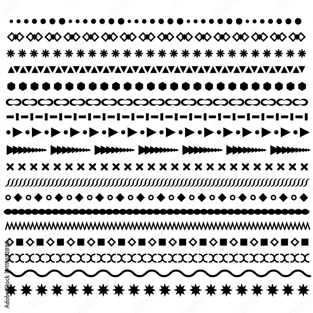 Poster line borders set. geometric dotted vector dividers. horizontal border patterns or web artistic divid