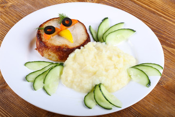 Kids style cutlet with mushed potato