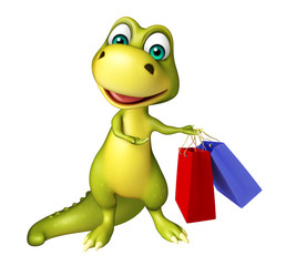 cute Dinosaur cartoon character with shopping bag