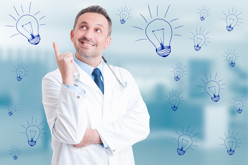 Handsome doctor thinking and having a new idea