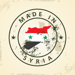 Stamp with map flag of Syria